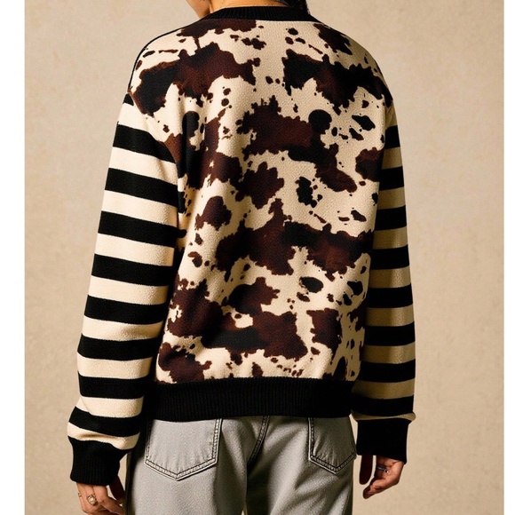 Cozy Cow Print Striped Button Down Cardigan - Picture 4 of 5